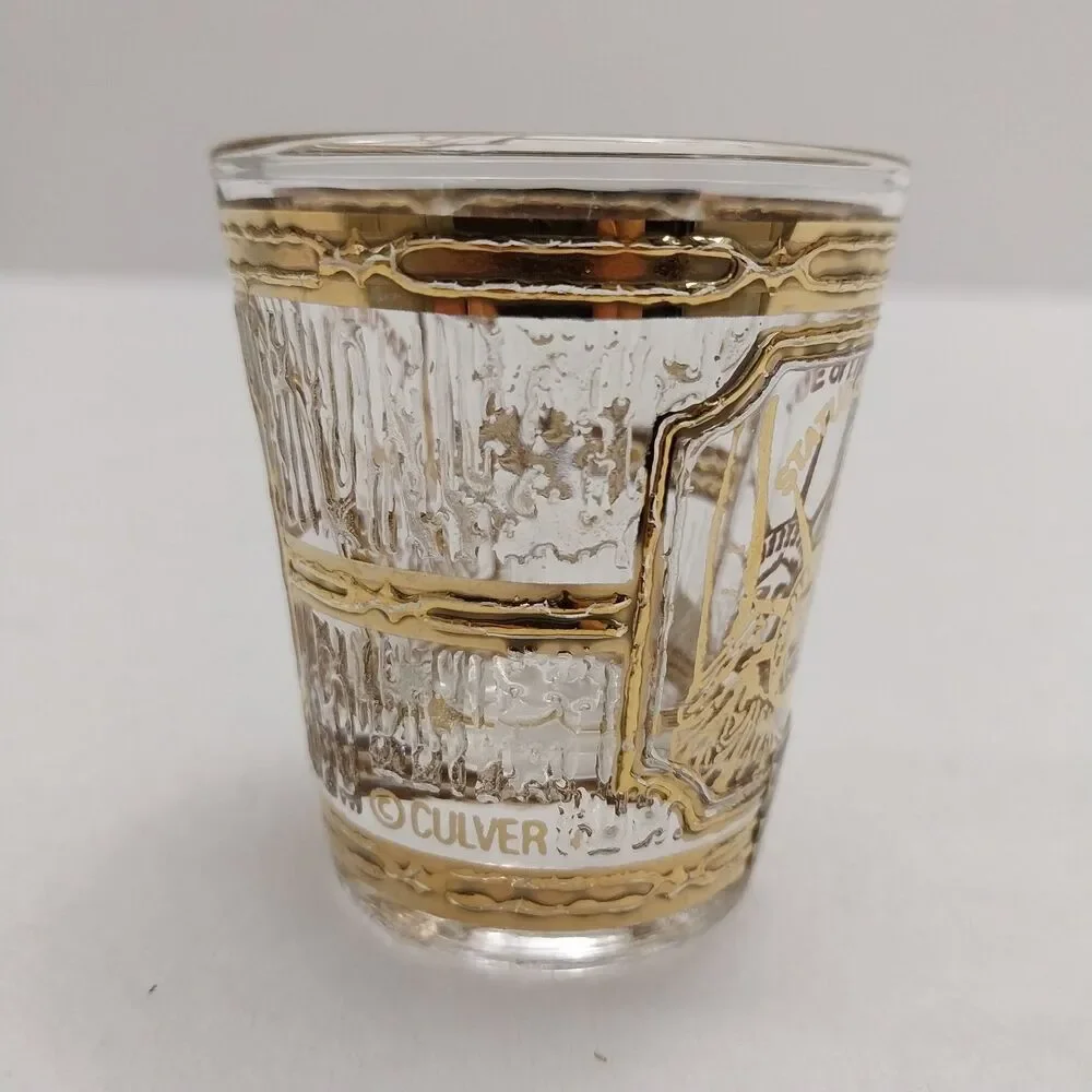 Vintage Culver Shot Glass 22k gold Illustration Of The Statue of Liberty #K007